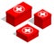 Medical first-aid kits. Set of red boxes with a medical symbol on the lid. Isolated objects on white background