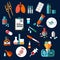 Medical flat icons with medication and diagnostics