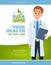 Medical flyer. Doctor in white coat healthcare concept advertizing page layout with place for your text vector design