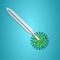 Medical glass mercury thermometer for measuring temperature and a deadly dangerous coronavirus infection disease covid-19 pandemic
