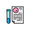 Medical glass tube with document, paternity test result flat color line icon.