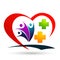 Medical health hearts care clinic cross people  care healthy life care logo design icon on white background