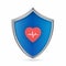 Medical health protection shield with heart icon with heartbeat line. Healthcare medicine protected guard shield concept. Health,