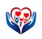 Medical health red heart care clinic people together new healthy life care logo design icon on white background.
