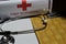 medical with Healthcare Concept Inspiration. stethoscope, first aid kit