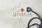 Medical and healthcare concept, Stethoscope and wooden word medical with healthcare icon and medicine, Health insurance
