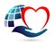 Medical heart care globe world family health cross clinic wellness concept logo icon element sign on white background