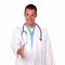Medical hispanic doctor with greeting gesture