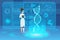 Medical hologram DNA laboratory interior vector illustration