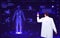 Medical holographic scene . Doctor is diagnose by health technology with patient body scan . Augmented Reality concept . Vector