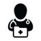 Medical icon vector male doctor person profile avatar with stethoscope and medical report folder for health Consultation in Glyph