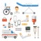 Medical icons set care ambulance hospital emergency human pharmacy vector illustration.