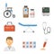 Medical icons set care ambulance hospital emergency human pharmacy vector illustration.