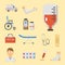 Medical icons set care ambulance hospital emergency human pharmacy vector illustration.