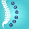 Medical infographic orthopedic. 6 symptom of spine injury. Human spine with pain isolated