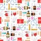 Medical instruments doctor tools medicament seamless pattern background cartoon style medication hospital health