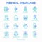 Medical insurance thin line icons set: policy, life insurance, psychological support, maternity program, 24/7 support, mobile app