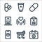 Medical items line icons. linear set. quality vector line set such as calendar, stretcher, smartphone, file, health care, hospital