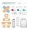 Medical Items Set Vector. Pills, Drugs, Ampoule, Syringe, Patch. Isolated Illustration