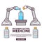 Medical laboratory. Robot arm medicine conveyor. Industrial robotic.
