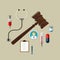 Medical law wooden hammer gavel justice legal authority case verdict law suit