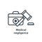 Medical Lawsuit icon with legal imagery showing medical malpractice - outline