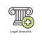 Medical Lawsuit icon with legal imagery showing medical malpractice - outline