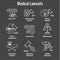 Medical Lawsuits with Pharmaceutical, negligence, & medical malpractice icon set