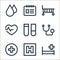 medical line icons. linear set. quality vector line set such as hospital bed, hospital, medical, stethoscope, blood sample, heart