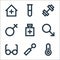 medical line icons. linear set. quality vector line set such as thermometer, dental care, eyeglasses, male, potion, female, gym,