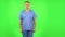 Medical man threatens with a finger and waves her head negatively. Green screen