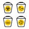 Medical mask utilization. Biohazard waste disposal. Biohazard infectious waste. Garbage sorting vector icon. Trash can with