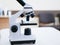 Medical microscope. Large view. Black and white. Laboratory microscope stereo eyepiece in the laboratory
