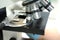 Medical microscope. Professional pharmaceutical microscope. Study of the properties of the drug when increasing. The