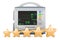 Medical monitor with five golden stars. 3D rendering