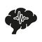 Medical Neurology Science, Human Internal Organ Solid Pictogram. Brain Activity Diagnostic Glyph Symbol on White