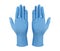 Medical nitrile gloves.Two blue surgical gloves isolated on white background with hands. Rubber glove manufacturing, human hand