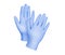 Medical nitrile gloves.Two blue surgical gloves isolated on white background with hands. Rubber glove manufacturing, human hand