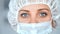 Medical nurse or scientist in surgical mask on blurred background in a hospital or laboratory