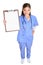 Medical nurse woman or doctor showing clipboard