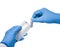 Medical personnel hand tearing envelope of Covid-19 antigen rapid test kit