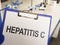 Medical photo shows hand written text Hepatitis C