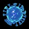 Medical picture of blue covid-19 cell on black background with clipping path, corona virus 3d rendering human healthcare