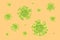Medical picture group of green covid-19 cell isolated on yellow background