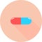 Medical pill in circle icon with long shadows. Medicine, pharmacy, hospital of drugs. Medication, pharmaceutics concept. Vector il