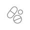 Medical pills, health tablet, drug line icon.