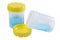 Medical plastic containers for the collection of biological material with blue fluids