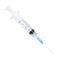 Medical plastic diposable syringe on white.