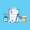 Medical prescription pad icon in flat style. Rx form vector illustration on isolated background. Doctor document sign business