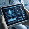 A medical professional reviews vital statistics on a sophisticated digital tablet